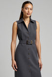 Dark Grey Bodycon Midi Work Dress with Belt
