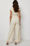 Apricot Satin Square Neck Work Jumpsuits with Sash