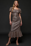 Sparkly Dark Grey Sequins Bodycon Holiday Dress with Ruffles