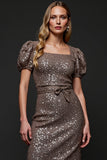 Sparkly Dark Grey Sequins Bodycon Holiday Dress with Ruffles