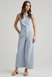 Blue Satin Long Work Jumpsuit