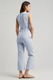 Blue Satin Long Work Jumpsuit