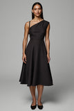 A Line Asymmetrical Midi Black Work Dress