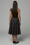 A Line Asymmetrical Midi Black Work Dress