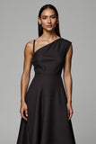 A Line Asymmetrical Midi Black Work Dress