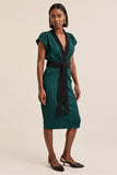 Cap Sleeve V Neck Sheath Dark Green Work Dress