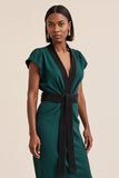 Cap Sleeve V Neck Sheath Dark Green Work Dress