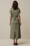 Notched Lapel Grey Green Sheath Work Dress With Slit