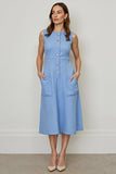 Blue A Line Roud Neck Midi Work Dress