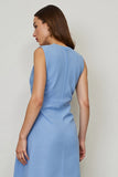 Blue A Line Roud Neck Midi Work Dress