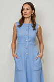 Blue A Line Roud Neck Midi Work Dress