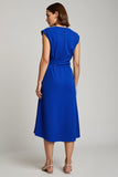 V Neck Royal Blue A Line Work Dress with Bowknot
