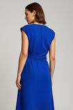 V Neck Royal Blue A Line Work Dress with Bowknot