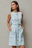 Light Blue A Line Belt Midi Work Dress
