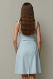 Light Blue A Line Belt Midi Work Dress