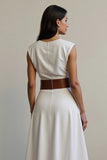 V Neck A Line White Work Dress with Belt