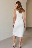 White Sheath Notched Lapel Work Dress with Belt