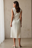 Ivory Boat Neck Sheath Midi Work Dress