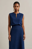 Navy Sheath Round Neck Maxi Work Dress