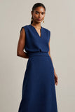 Navy Sheath Round Neck Maxi Work Dress