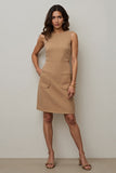Camel Round Neck Bodycon Short Work Dress