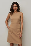Camel Round Neck Bodycon Short Work Dress