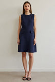 Navy Round Neck Bodycon Short Work Dress
