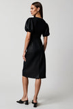 Black Bodycon V-Neck Midi Work Dress with Sleeves