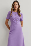 Purple Round Neck Short Sleeves Midi Work Dress
