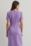Purple Round Neck Short Sleeves Midi Work Dress