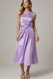 Purple Ruched Satin Maxi Wedding Guest Dress