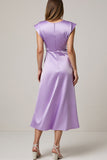 Purple Ruched Satin Maxi Wedding Guest Dress