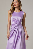Purple Ruched Satin Maxi Wedding Guest Dress