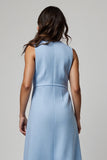 Blue Bodycon Round Neck Midi Work Dress with Pockets