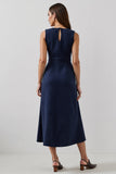 Navy A Line Boat Neck Maxi Work Dress