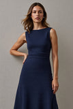 Navy A Line Boat Neck Maxi Work Dress