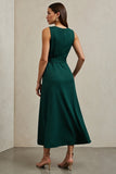 Dark Green A Line Maxi Work Dress with Belt