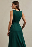 Dark Green A Line Maxi Work Dress with Belt