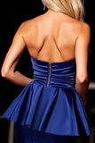 Navy Sweetheart Tight Satin Short Graduation Dress