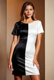 Black and White Short Sleeves Tight Work Dress