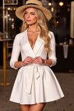 White Corset  Notched Lapel Short Work Dress with Sash