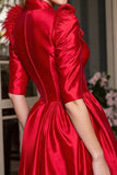 Red Shawl Lapel Corset Short Work Dress with Fringes