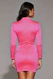 Fuchsia Notched Lapel Tight Short Work Dress with Sleeves