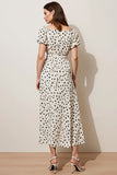 White Polka Dot A Line Midi Work Dress with Short Sleeves
