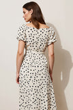 White Polka Dot A Line Midi Work Dress with Short Sleeves