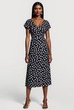 Black Polka Dot V Neck A Line Midi Work Dress