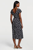 Black Polka Dot V Neck A Line Midi Work Dress