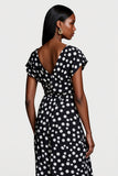 Black Polka Dot V Neck A Line Midi Work Dress