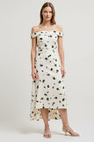 Off the Shoulder Printed A Line White Work Dress