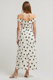 Off the Shoulder Printed A Line White Work Dress
